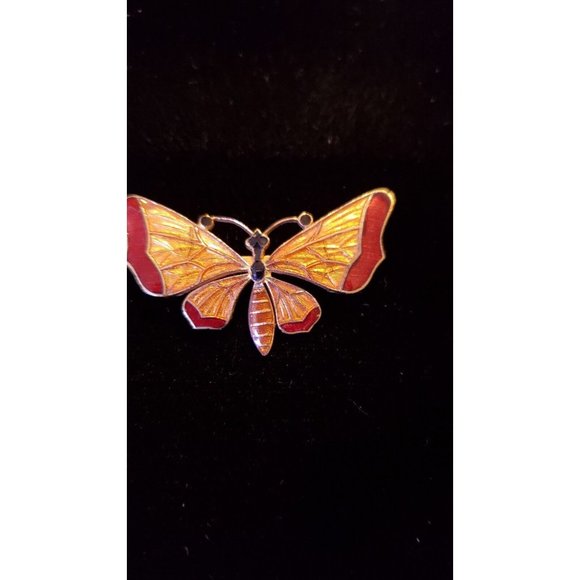 Vintage Enamel and Gold Tone Cloisonné Butterfly Pin 1.75" - Picture 1 of 5
